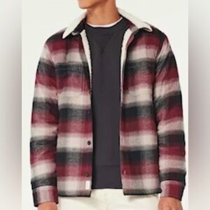 Hollister Burgundy and Black Checkered Shirt Jacket